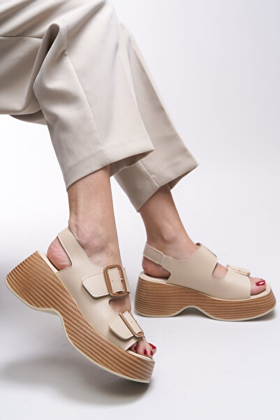 Riccon Beige Women's Double Buckle Sandals Zinkilia 001292