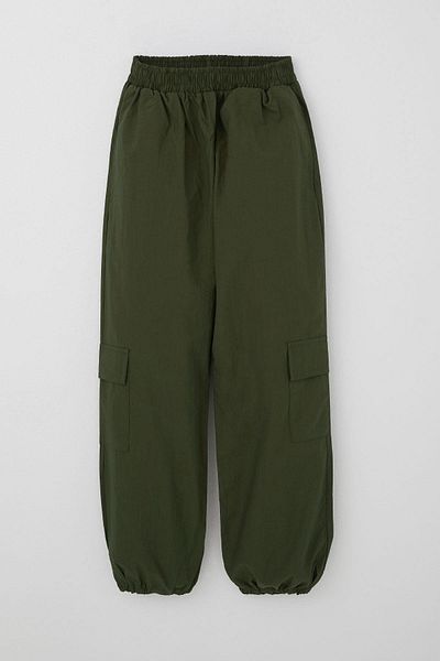 Breeze Girl's Parachute Jogger Leg Pants Cargo Pocket 7-12 Years, Khaki Green