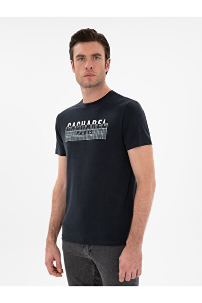 Cacharel Siyah Slim Fit Bisiklet Yaka Desenli T-shirt 50302274-VR046