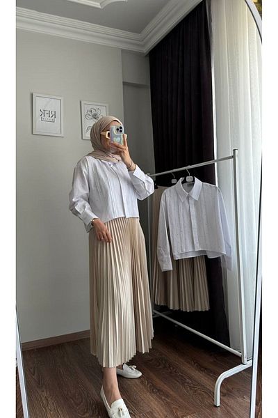 RFK Butik Fusta Hijab plisată - Femei, Bej deschis