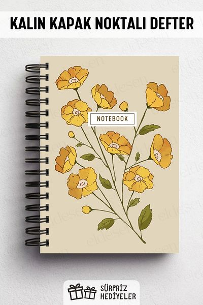 Eldesen Tasarım Spiral Thick Cover Dotted Notebook, A5 Size 80 Sheets 160 Pages, Dotted Notebook