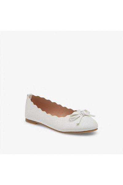 Little Missy Bow Accent Slip-On Ballerina Shoes with Scallop Detail