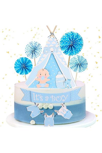 Kuaowt Set of 6 Kuaowt cake decorations, wood/paper, blue