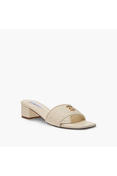 ELLE Women's Monogram Print Slip-On Sandals with Block Heels