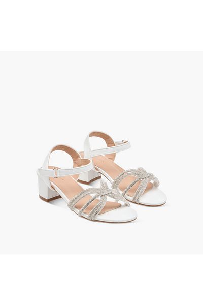Flora Bella by Shoexpress Flora Bella Embellished Block Heel Sandals with Hook and Loop Closure