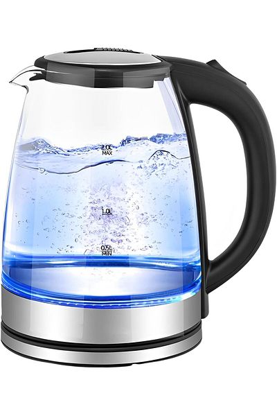 COOYA غلاية كهربائية زجاجية، مؤشر ضوئي أزرق، سعة 2 لتر، غليان سريع، إغلاق تلقائي آمن، للاستخدام المنزلي
