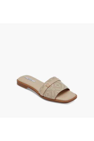 ELLE Women's Textured Slip-On Sandals with Metal Accent