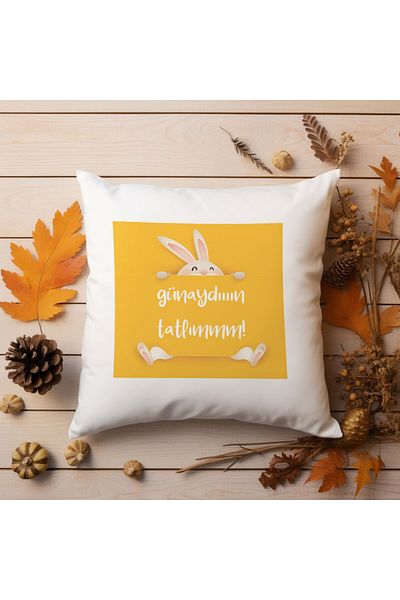 qoeuyl boutique Good Morning Sweetie Cute Rabbit Printed Funny Gift Fiber Filled Satin Decorative Pillow