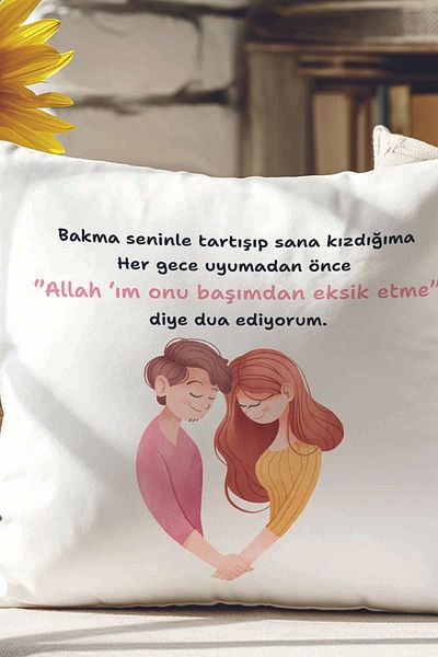 qoeuyl boutique Lover Couple Printed Valentine's Day Gift Fiber Filled Satin Decorative Pillow