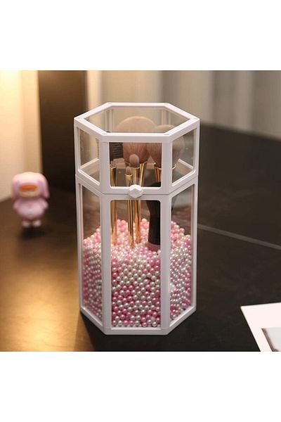 YANROO Yanroo makeup brush organizer, glass/plastic, white/transparent/pink, 12.4 x 21.4 cm