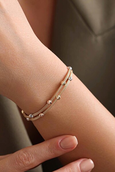 Bayar Gold 14 Ayar Altın İki Sıra Dorikalı Kalze Bileklik