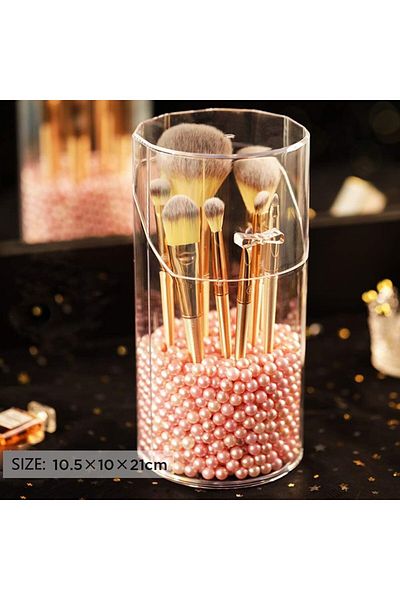 YANROO YANROO Cosmetic Organizer, Acrylic, Transparent/Pink, 21 x 10 x 10.5 cm