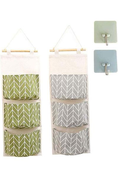 Allucky Set of 2 Allucky wall organizers, wood/textile, beige/green/gray, 59 x 20 cm
