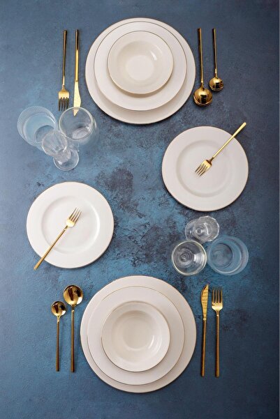 HOMENIVA Altın Yaldız 24 Parça 6 Kişilik Bone China Porselen Yemek Takımı