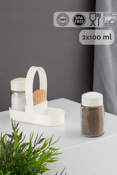 HOMENIVA Ivory Click Glass Salt Shaker and Pepper Shaker Set with Lid and Stand