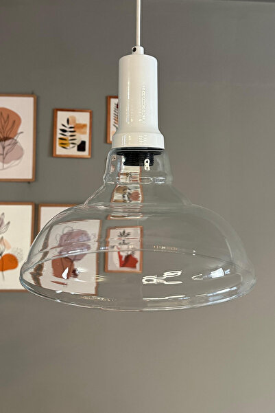 Bamyum Vishi Cam Şeffaf Tekli Avize Beyaz Fener Başlık Retro Sarkıt Lamba Restoran Salon Aydınlatma