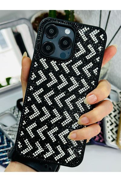 Go Aksesuar حافظة سيليكون متوهجة بتصميم ألماس منقوشة ومتوافقة مع هاتف Iphone 15 Pro