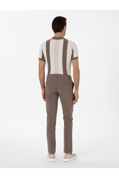 Cacharel Bej Slim Fit Beli Bağcıklı Esnek Klasik Pantolon 50310507-VR011