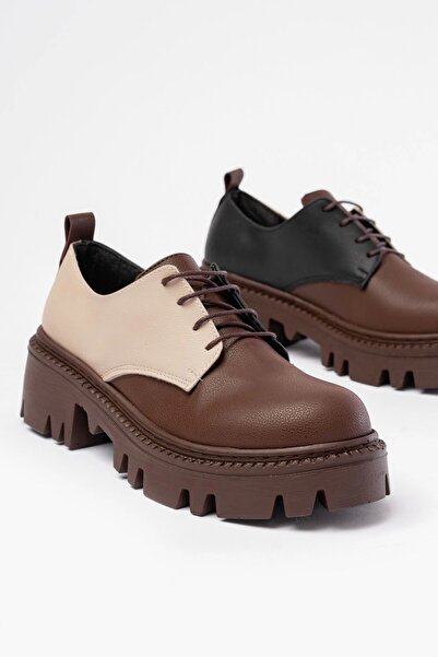 Genel Markalar 868-754 Kahverengi Garni Bağcıklı Günlük Yüksek Tabanlı Loafer Ayakkabı