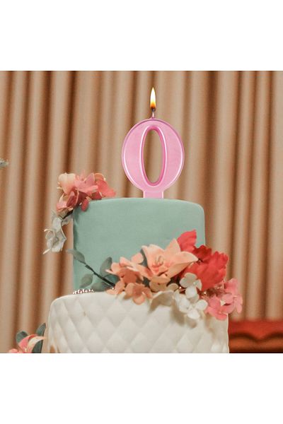 Uvtqssp Cake candle number 0 UVTQSSP, wax, pink, 8 cm