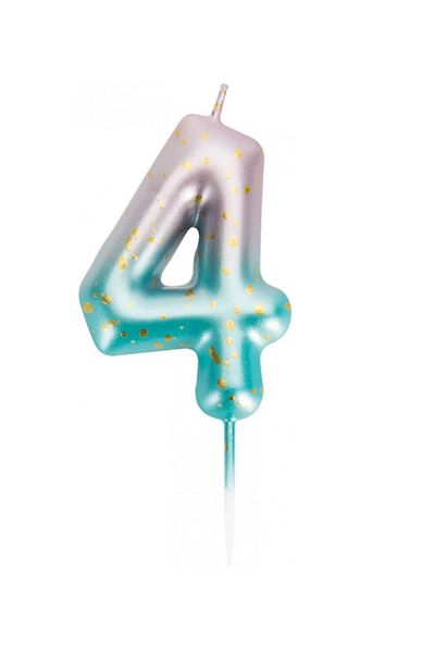 Uvtqssp UVTQSSP cake candle, number 4, wax, green/pink/gold, 9 cm