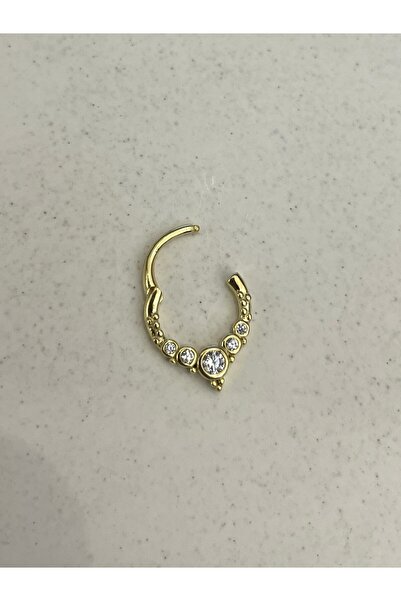Siminkari 925 Gümüş Mikron Altın Kaplama Sıralı Tohum Altı Taşlı Helix Küpe Piercing Halka