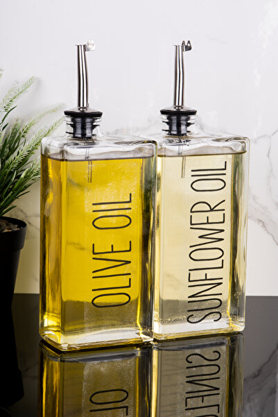 Dolkin Home 2'li 500 ml Yağdanlık Gümüş Kapak Cam Yağdanlık Zeytinyağı ve Ayç...