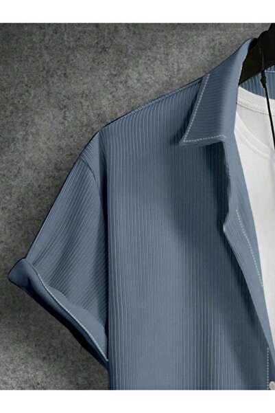 Altamira Men's Smoke Gray Short Sleeve Shirt Shorts Ottoman Set