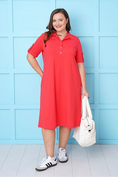 Büyük Moda Polo Collar Cotton Dress