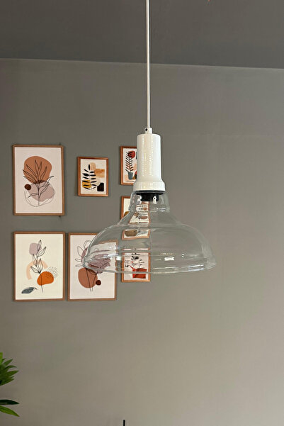 Bamyum Vishi Cam Şeffaf Tekli Avize Beyaz Fener Başlık Retro Sarkıt Lamba Restoran Salon Aydınlatma