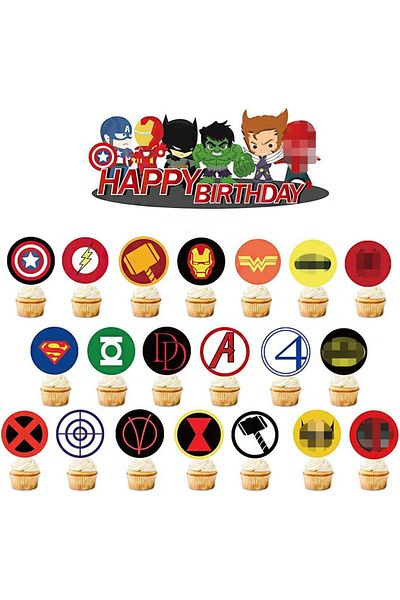 Ksopsdey Set of 42 cake decorations for Ksopsdey children's party, paper, multicolor