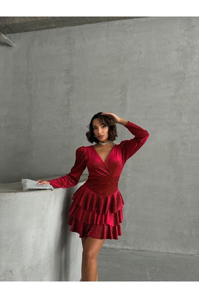 ADA MODA Short velvet dress with ruffles
