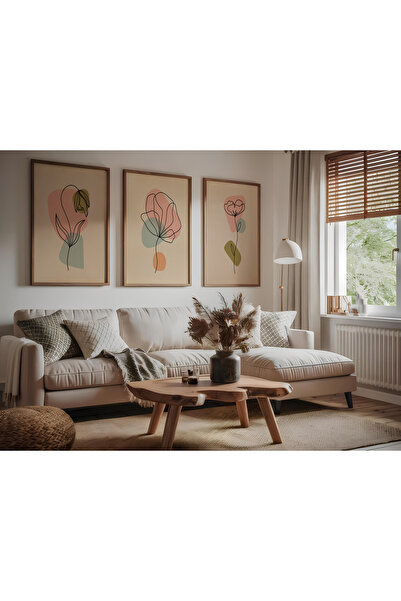 ARTCASTLE Set de 3 tablouri cu ramă din lemn, roz