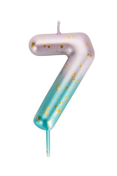 Uvtqssp Cake candle Uvtqssp, number 7, wax, green/pink/gold, 9 cm