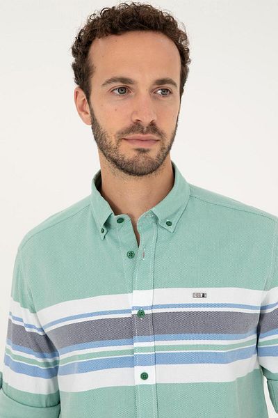 U.S. Polo Assn. Ανδρικό πράσινο μακρυμάνικο πουκάμισο Comfort TEKSPOR 189787 .8