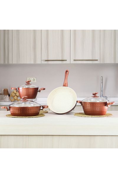 Bonera Pro 7 Piece Rose Gold Pot & Pan Set