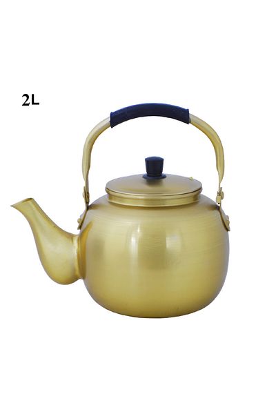 Generic إبريق ألومنيوم ذهبي مع مقبض أسودعازل للحرارة 2 لتر