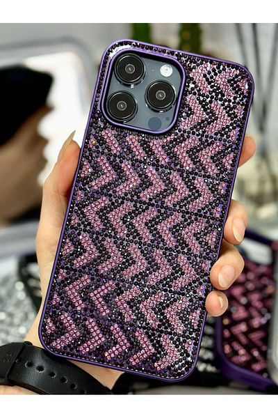 Go Aksesuar حافظة سيليكون متوافقة مع هاتف Iphone 16 Promax بتصميم ماسي مرصع بأحجار الراين اللامعة