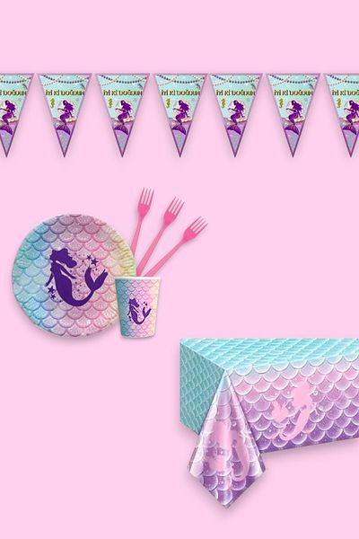 Evabrite Mermaid 16 Person Economical Birthday Party Supplies Set