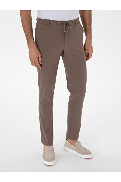 Cacharel Bej Slim Fit Beli Bağcıklı Esnek Klasik Pantolon 50310507-VR011