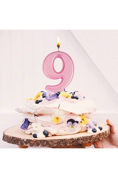 Uvtqssp Uvtqssp cake candle, number 9, wax, pink, 8 cm