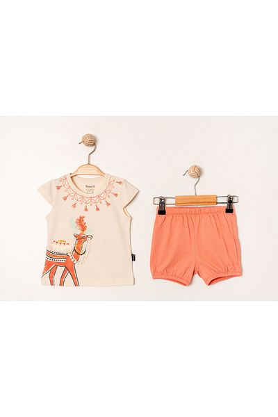 Miniworld Baby Girl Combed Cotton Shorts Suit / Printed Baby Girl Suit/ Combed Cotton Shorts Girl Suit