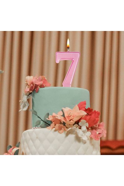 Uvtqssp Uvtqssp cake candle, number 7, wax, pink, 8 cm