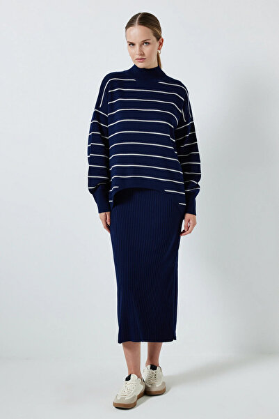 REMSA Touche Striped Sweater Dressknitwear Suit 025 Navy Blue