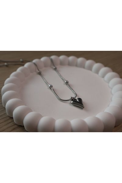 Mia Dorika Chain Heart Detailed Silver Color Steel Necklace