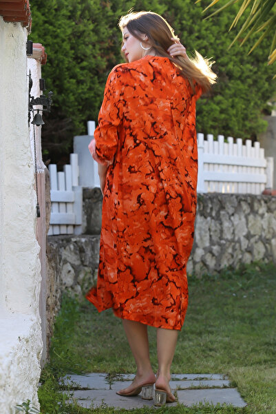 Chiccy Orange Judge Collar Buttoned Long Sleeve Hidden Pocket Casual Viscose Woven Dress 125 65