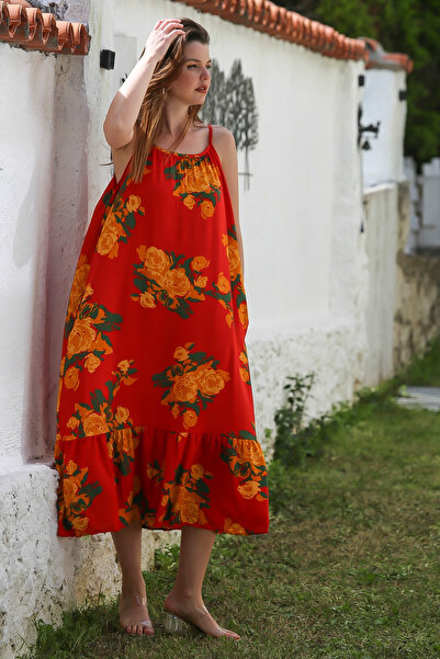 Chiccy Червона сукня з бретельками з віскози Casual 128 66