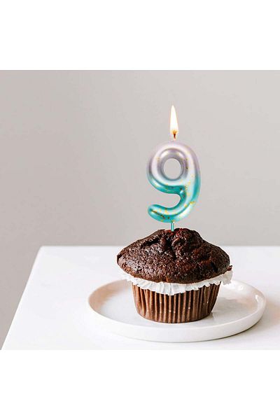 Uvtqssp Uvtqssp cake candle, number 9, wax, green/pink/gold, 9 cm