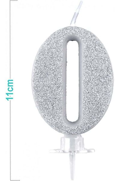 PARTY GO PARTY GO cake candle, number 0, wax, silver, 9 cm