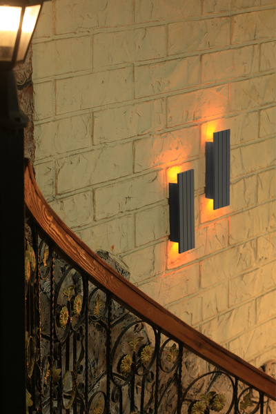 FagüArt 2 Adet Pilli Modern Dekoratif Duvar Aydınlatması Aplik Gece Lambası Antrasit (AMBER IŞIK)